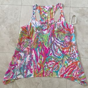 Lilly Pulitzer Sarina 100% Silk Scuba to Cuba Floral Sleeveless Tank Top Blouse